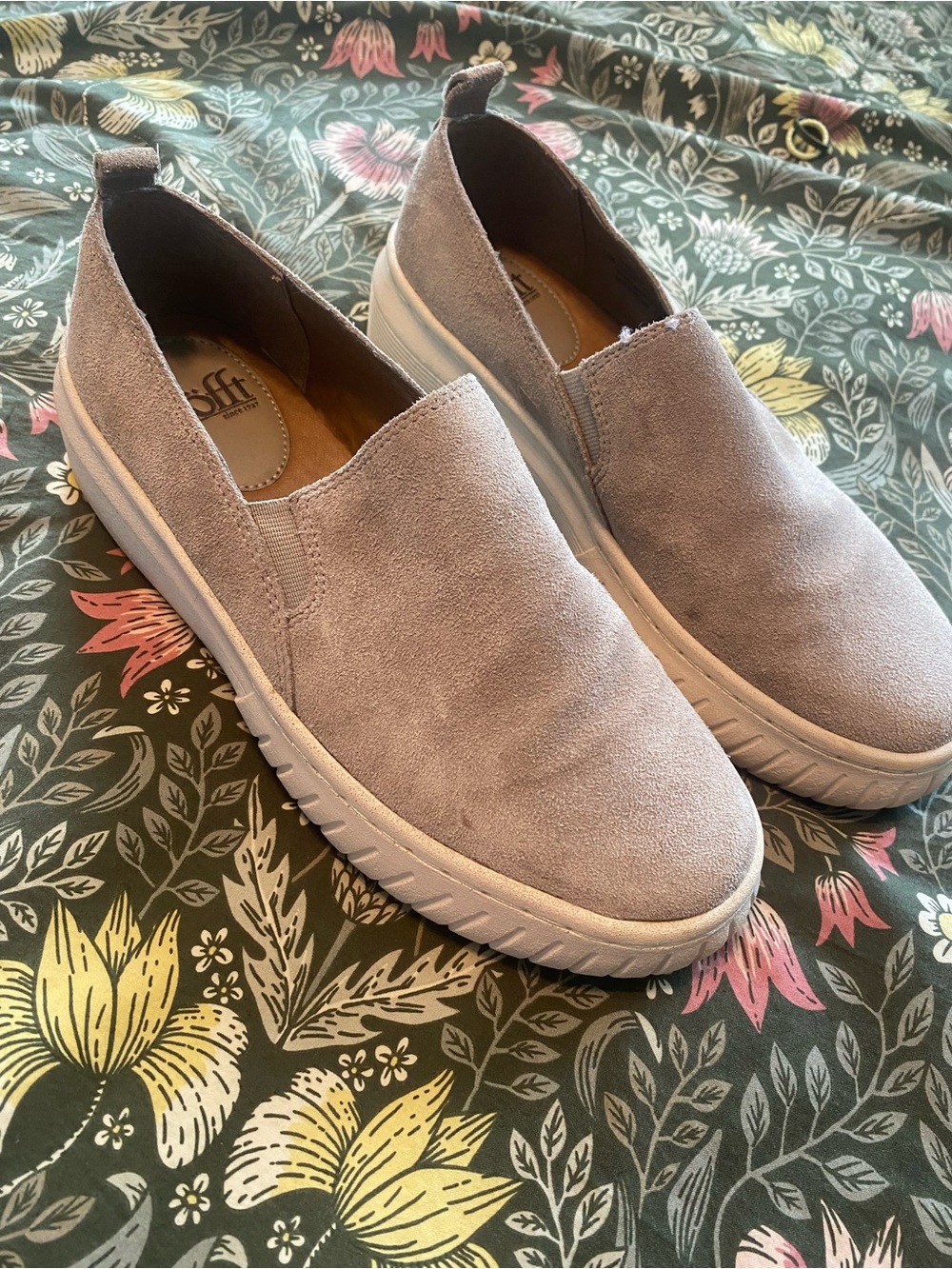 Sofft Taupe Gray Suede Slip-On Platform Sneakers - Picture 8 of 8